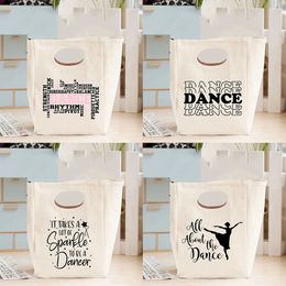 Dance Lunch Bag for Women Large Canvas Portable Bag Pouch Container Food Storage Organizers Cooler Bag Lunch Box for Kids 240314