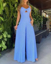 Basic Casual Dresses Striped Print Sleeveless Wide Leg Jumpsuit Women Loose Pants Overall Jumpsuits High Waist Spring Summer yq240402