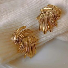 Stud Earrings Vintage Metal Woven Twist For Women Exaggerated Gold Color Irregular Personality Jewelry Gifts Brincos