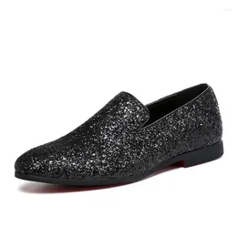 Dress Shoes Spring Autumn Men's Personalized Sequins Shallow Mouth Bean Comfortable Soft Sole Anti Slip Leather