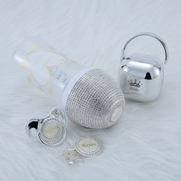 MIYOCAR Personalised silver collection bling baby bottle pacifier and pacifier clip pacifier box set BPA free 240401