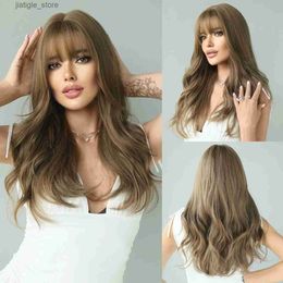 Synthetic Wigs NAMM Ombre Honey Tawny Women Wig Wth Bangs Long Wavy Synthetic Wigs for Women Daily Cosplay Party Lolita Wig Heat Resistant Hair Y240401