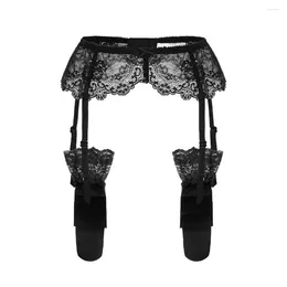 Men's Socks Erotic Long Tube Lace Suspender Belt Stockings Underwear Garter Black/White/Claret Color See Through Tight Male