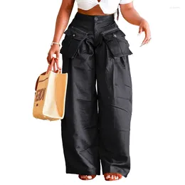 Women's Pants Mutevole Wide Leg Loose Cargo Streetwear Women Patchwork Stretch Straight Baggy Trousers Removable Pocket Hip Hop