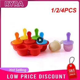 Baking Moulds 1/2/4PCS Cavities Silicone Baby Food Container Ice Cream Popsicle Moulds With Colourful Sticks Bar Dessert Jelly