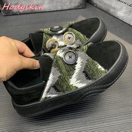 Casual Shoes Button Low Top Men Flannel Mixed Colours Slip On Flat With 2024 Autumn All-match Fashion