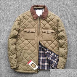 Mens Jackets Winter Jacket Quilted Diamond Plaid Coat Casual Lightweight Water Resistant Microfiber Classic Clamp Cotton Windbreaker D Dh93D