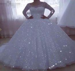 Spakrling Princess Plus Size Ball Gown Wedding Dresses Scoop Neck Long Sleeve Wedding Dress Bridal Gowns Robe De Mariee Vestido De4912460