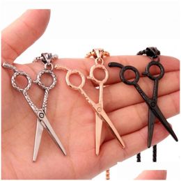 Pendant Necklaces Arrive Stainless Steel Sier Color/Black/Rose Gold Scissors Design Mens Womens Necklace Fashion Jewellery Drop Delivery Dhicu