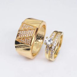 HOYON 18k yellow gold color couple ring set for wedding jewelry Diamond zircon men and women gift 240401