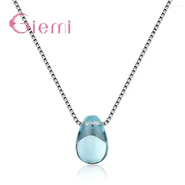 Pendant Necklaces Arrivals Oval Crystals 925 Sterling SIlver Box Chain Necklace For Femme Women Choker Collar Jewellery