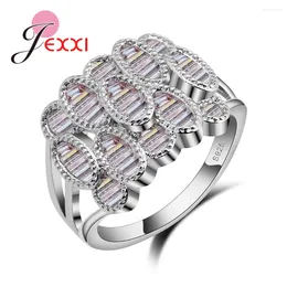 Cluster Rings Luxury Design Unique Wide Silver Needle For Women Engagement Jewelry 925 Sterling Bijoux Female Ring