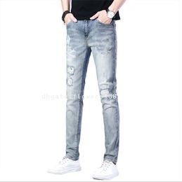 Men's Jeans Hot Diamond Light Colour Slim Handsome Stretch Worn Skull Personality New Jeans Blue Jeans Women Blue Purple Jeans Blue Ripped Jeans qp