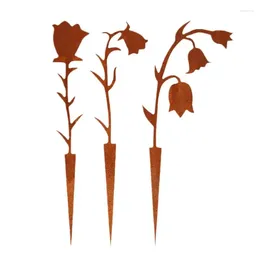 Garden Decorations 3pcs Metal Flower Stakes Decor Yard Art Ornaments Mothers Day Gift Indoor Outdoor Pathway Patio Lawn Decors