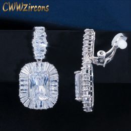 Jewellery Cwwzircons Non Pierced Ear Gorgeous Top Cubic Zirconia Crystal Women Party Clip on Long Earrings Without Piercing Cz586