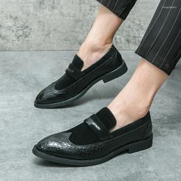 Casual Shoes Suede Leather For Men Black Classic Slip-on Soft Bottom Pointed Men's Driving Business Loafers