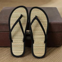 Slippers Fashion Ladies Straw Mat Strap Flat Flip Flops 2024 Summer Leisure Rattan Grass Weave Comfortable Home