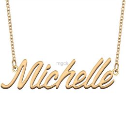 Pendant Necklaces Michelle Nameplate Necklace Personalized Women Stainless Steel Jewelry Gold Plated Name Pendant Femme Mothers Girlfriend Gift 240330