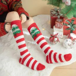 Women Socks Warm Sweet Coral Fleece Santa Claus Long Tube Elk Home Sleep Christmas Stocking Hosiery Calf
