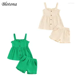 Clothing Sets Blotona Baby Girls Shorts Set Spaghetti Straps Button-down Camisole With Elastic Waist Summer Outfit 0-3Years