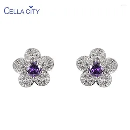 Stud Earrings Cellacity Top Quality Women Silver Stub Earring For Charm Lady With Round Shape Purple Colour Gemstone Female Fine Jewerly Gift