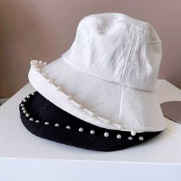 Small Fragrant Wind Texture Pattern Fisherman Hat Childrens Autumn Cloth Hat Hepburn Style Pearl Edge Fashion Hat Versatile Pot Hat Trend