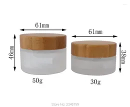 Storage Bottles 30g 50g Frost Glass Jar With Bamboo Lid Cosmetic Cream Sub Bottle Packaging Wooden Cap 10 Pieces/Lot.