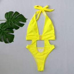 2024 Yisiman New Solid Color Integrated Deep V Sexy Buck Design Bikini 550955