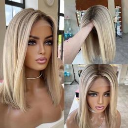 Blonde Short Grey Brown High Gloss Wigstraight 13X4bob Lace Before Human Hair Wig 157 2