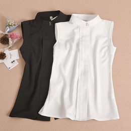 New Korean Version Sleeveless Shirt For Women In Spring And Summer, Versatile Base Shirt, Elegant Top, Standing Neck Decoration, Autumn And Winter Chiffon Shirt