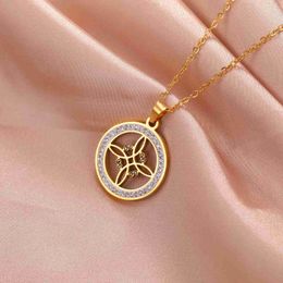 Pendant Necklaces Skyrim Witchcraft Witch Knot Necklace Stainless Steel Clear Zircon Round Pendant Necklaces Amulet Wicca Jewellery Birthday Gift 240330