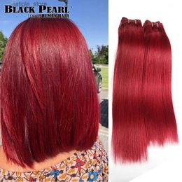 Synthetic Wigs Black Pearl Pre-colored Yaki Human Hair Bundles 4 Pcs One Pack 190 Gramme Brazilian Straight Hair Weave Red Burg# Non-Remy Hair Y240401