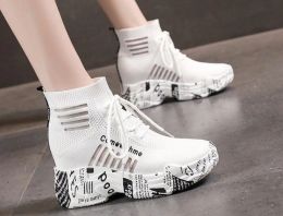 Shoes Platform sneaker women Breathable Knitted Chunky Sneakers Women Solid Wedge Shoes Woman Thick Bottom High Top Shoes Female