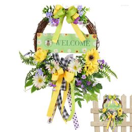 Decorative Flowers Spring Door Wreath Welcome Sign Eucalyptus Wreaths With Flower Bow Hangings Decor Garland For