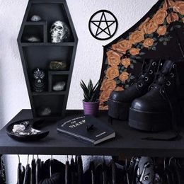 Decorative Plates Standing Coffin Shelf Gothic Portble Decor Horror Shelves Casket Decoration For Living Space Scary Rack Display Room