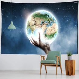 Tapestries Blue Earth Galaxy Space Tapestry StarrySky Wall Hanging Hippie Home Decor Yoga Beach Mat Tapiz Cloth