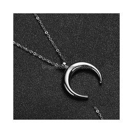 Pendant Necklaces Stainless Steel Half Moon Crescent Necklace For Women Metal Ox Horn Choker Collier Lune Corne Demi Drop Delivery Jew Dhvqc