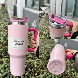 US stock Pink Flamingo 40OZ Mugs Tumblers Car Cups Shimmer Red Pink Stainless Steel Coffee Cups Thermos Water Bottles 1:1 Logo 0401