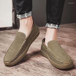 Casual Shoes Summer 2024 Men Driving Loose Leg Snail Social Youth Pigskin Slip-on Low Top Quality Leather