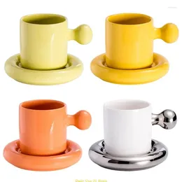 Mugs 300ml For Creative Ceramic Mug With Saucer Set Candy Color Milk Coffee Cup Dessert Plate Round Handle Office Home Drinkware