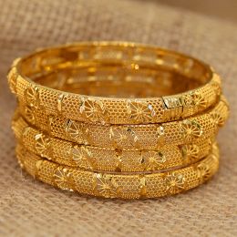 Bangles 4pcs/lot 24K Dubai Bangles For Women Ethiopian Africa Fashion Gold Colour Saudi Arabia Bride Wedding Bracelet Jewellery Gifts