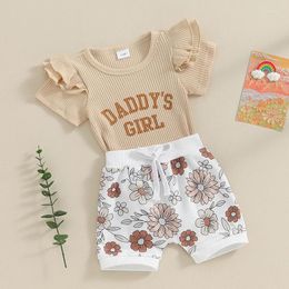 Clothing Sets Born Baby Girl Clothes Cute Infant Summer Outfit Ribbed Shorts Set Daddys Girls Romper Floral Suit