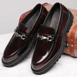 Dress Shoes 2024 Mens Thick Platform Formal Round Toe Slip On Genuine Leather Casual Party Men Large Size 38-46