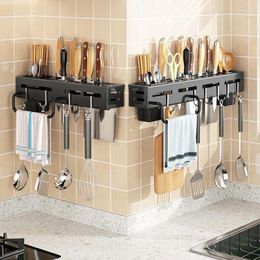 Kitchen Storage Wall Knives Holder Chopsticks Organiser Shelf Wall-mounted Spic Rack Knife For Knive Rags