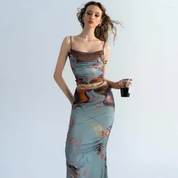Work Dresses Strap Half Skirt Set Women'S Summer French Advanced Design Sense Oil Painting Print Off Shoulder Beach Holiday Styl