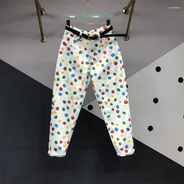 Women's Jeans Colorful Polka Dot Women 2024 Spring And Summer Versatile Carrot Trousers High Waist Slimming Harem Pants With Belt