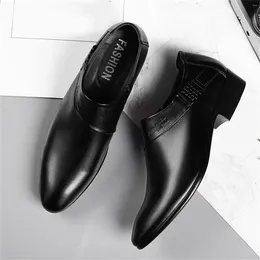 Dress Shoes Pointed Toe Men Leather Fashion Autumn Low Heeled Slip On Solid Colour Simple Formal Oxfords British Casual Single