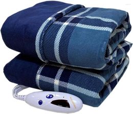 Blankets Microplush Electric Heated Warming Throw Blanket Blue Cream Plaid Washable Auto Shut Off Navy Fair Isle