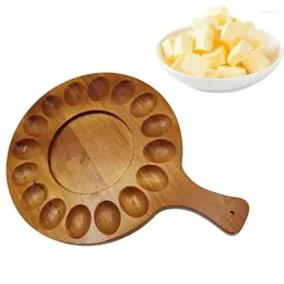Kitchen Storage Egg Tray Wooden Serving Board Deviled Platter Reversible Handles Round Wood Charcuterie