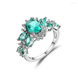 Cluster Rings Glamour Fashion Women's Ring Green Transparent Crystal Colour Zircon Gift Set Party Jewellery Size Us6-9